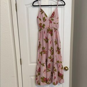 Girls Pink Floral Gingham Sundress
